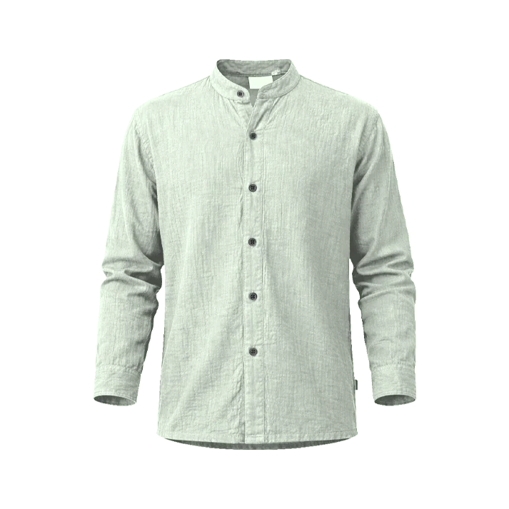 Mandarin collar long-sleeved gauze shirt