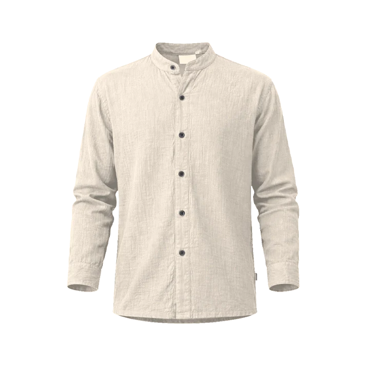 Mandarin collar long-sleeved gauze shirt
