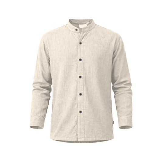 Mandarin collar long-sleeved gauze shirt