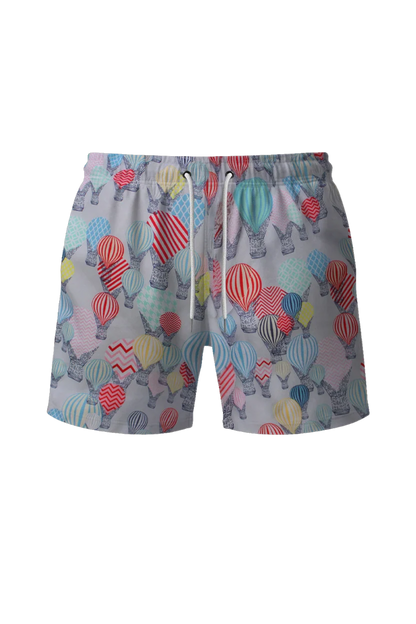 Short swimming trunks with a patterned fabric