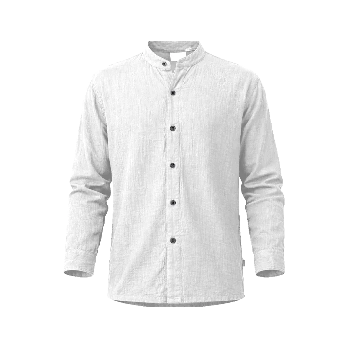Mandarin collar long-sleeved gauze shirt