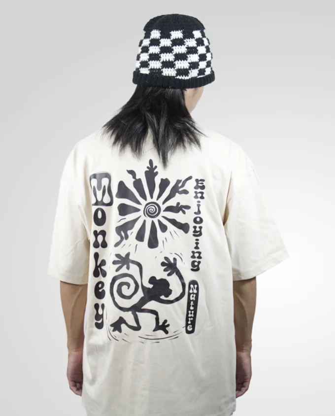 T Shirt Mens Oversize Cotton Monkey Enjoy - Image 2
