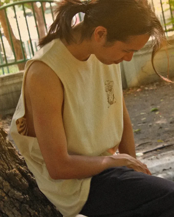 Thought Cycle Tank Top Cream Cotton