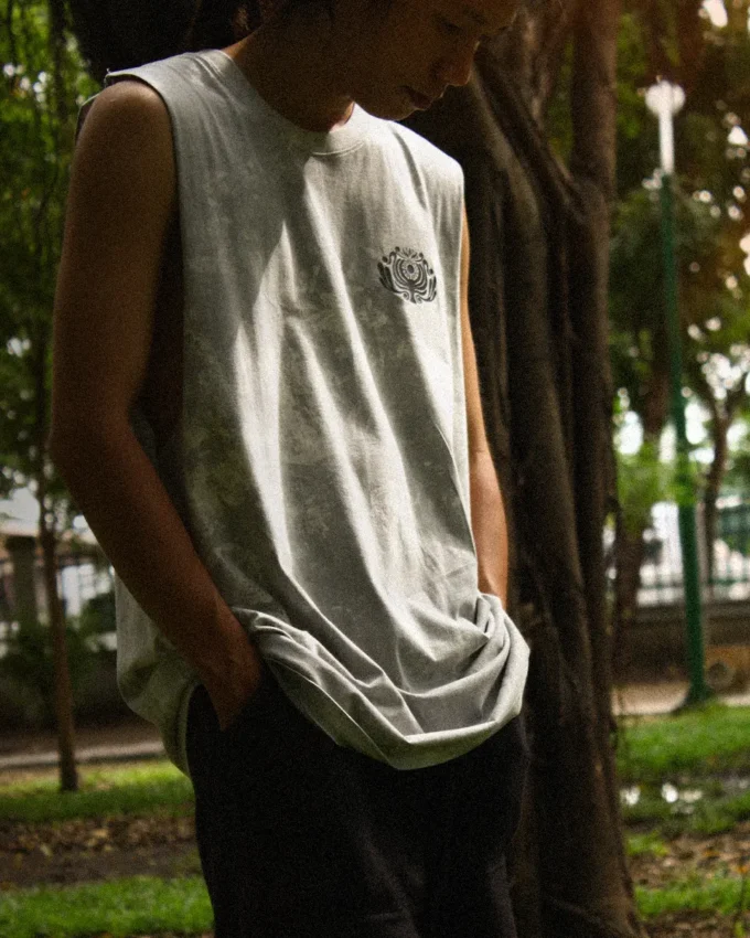 Listen Nature Tank Top Grey Acid Wash