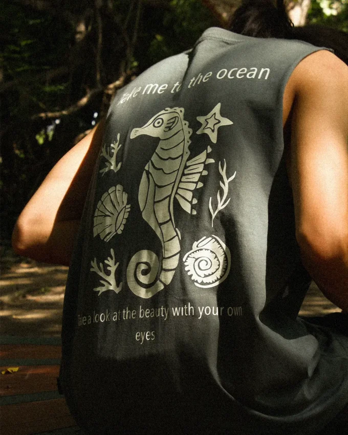 Take Me Ocean Tank Top Black Cotton - Image 2