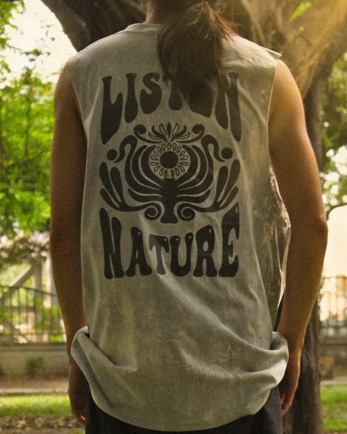 Listen Nature Tank Top Grey Acid Wash - Image 3