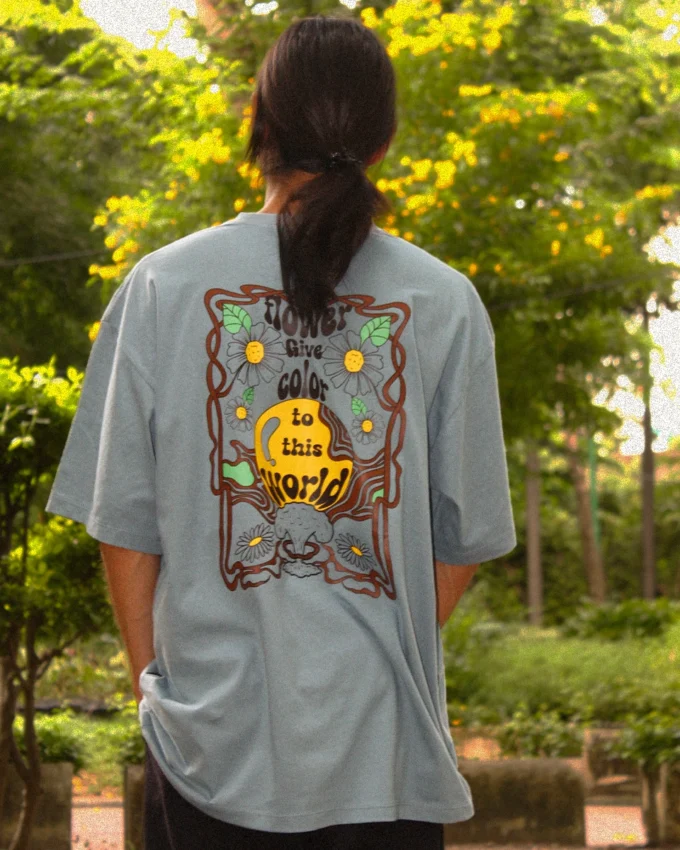 Flower Colors Oversize Light Blue Cotton