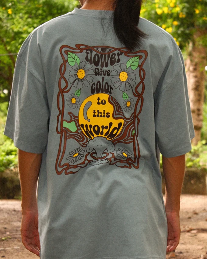 Flower Colors Oversize Light Blue Cotton - Image 3