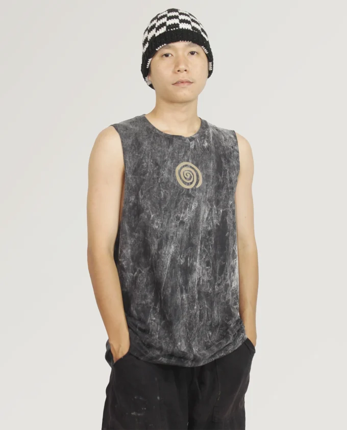 Relax Your Mind Tank Top Black Acid Wash