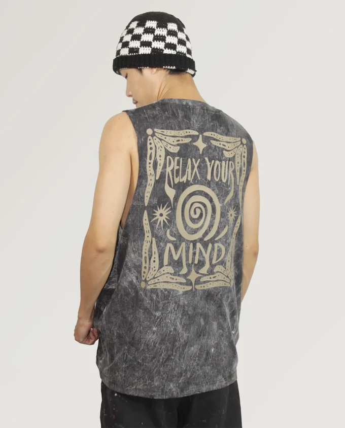 Relax Your Mind Tank Top Black Acid Wash - Image 2