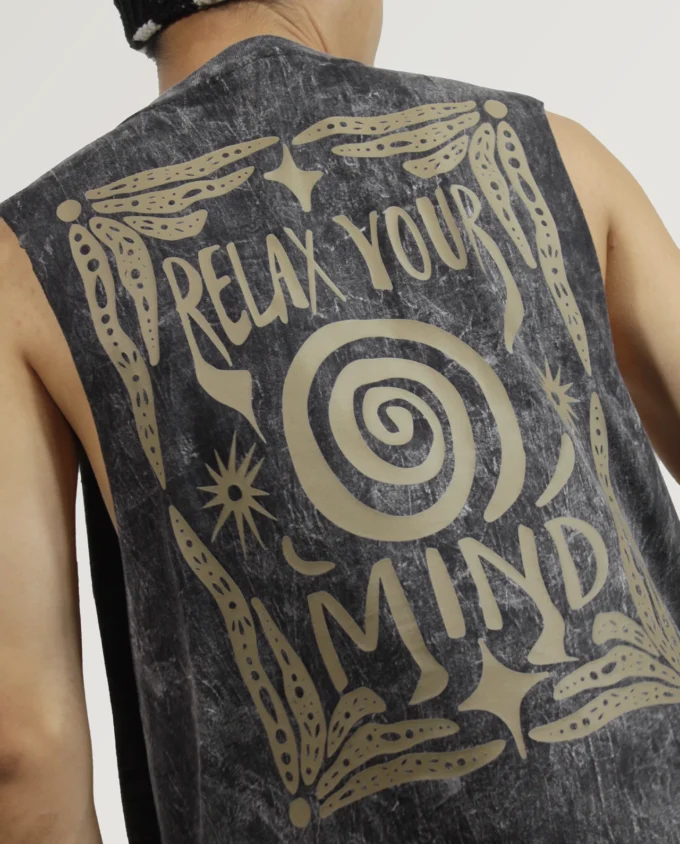 Relax Your Mind Tank Top Black Acid Wash - Image 4