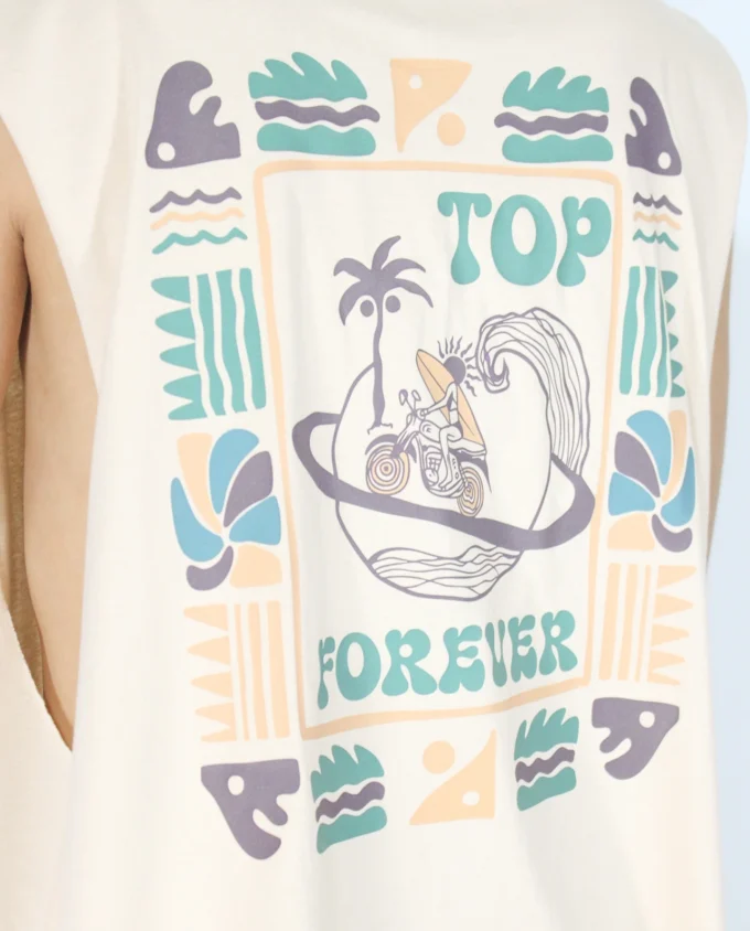 Ride The Wave Tank Top Cream Cotton - Image 3