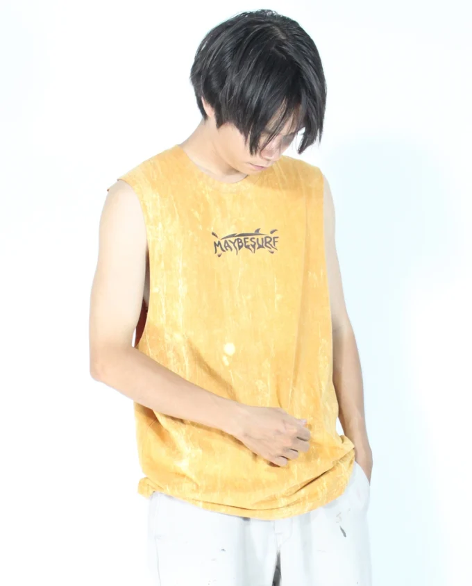 Maybe Sure Tank Top Yellow Acid Wash