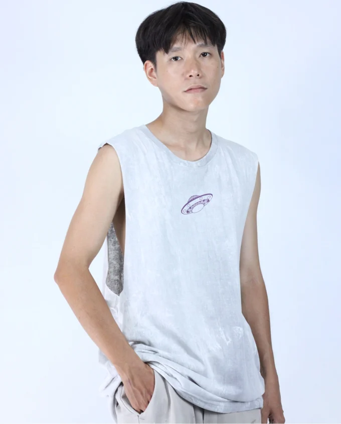 Wander & Wave Tank Top Grey Acid Wash - Image 2