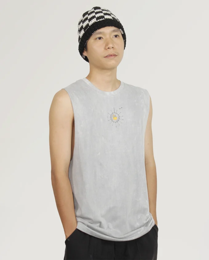TOPFOREVER — Men's Sleeveless Tank Top Acid Wash
