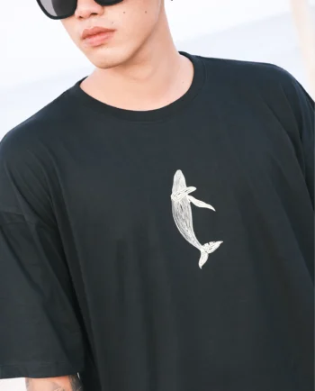 Dolphin — Men's Black T-Shirt Oversized Long Sleeve