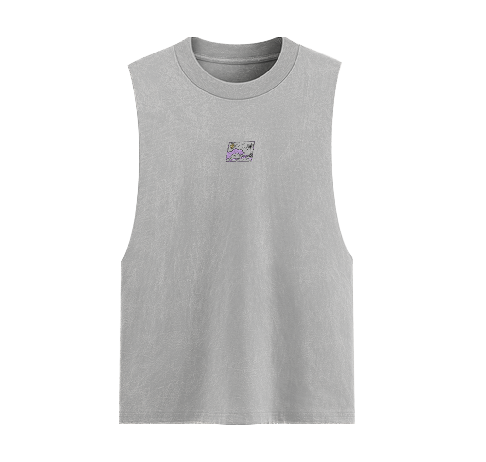 Sound of Sea Unisex Acid Wash Graphic Tank Top Front